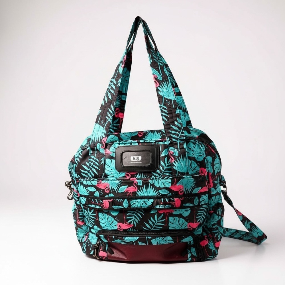 NWOT Lug Puddle Jumper Navy Flamingo Tropical  Overnight Shoulder Bag Tote